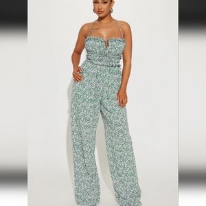 NWT Floral Green Jumpsuit SIze XL